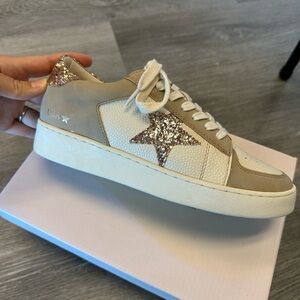 Women's Beige and Gold Star Sneakers